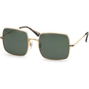 Square Sunglasses for Women Men Polarized Vintage Retro Metal Frame Green